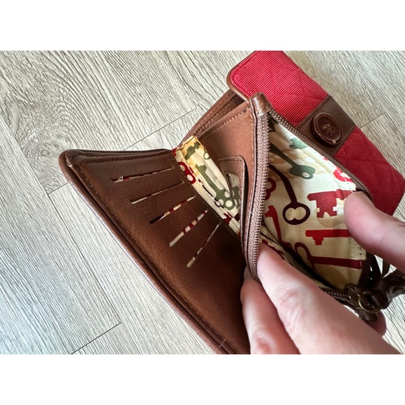 Vera‎ Bradley Quilted Corduroy Wallet Brown Leather Trim Button Key Print Lining - Picture 6 of 10